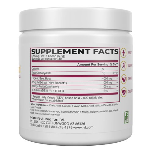 IVL - CircuMax Gold - Nitric Oxide Supplement Powder Boost - Organic Beets - Beetroot Powder Supplement - Careflow Mango Powder and Nitro Rocket - Workout Energy Level (6.70 oz - 30 Servings)