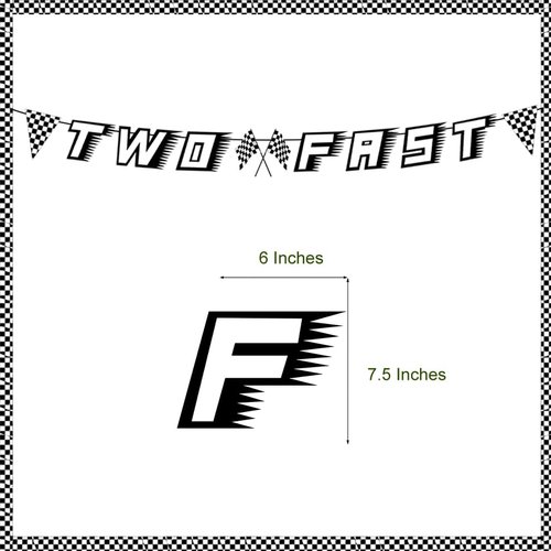TC.ES Two Fast Happy Birthday Banner, Second Birthday Decorations Boy Race Car Themed Party Decorations