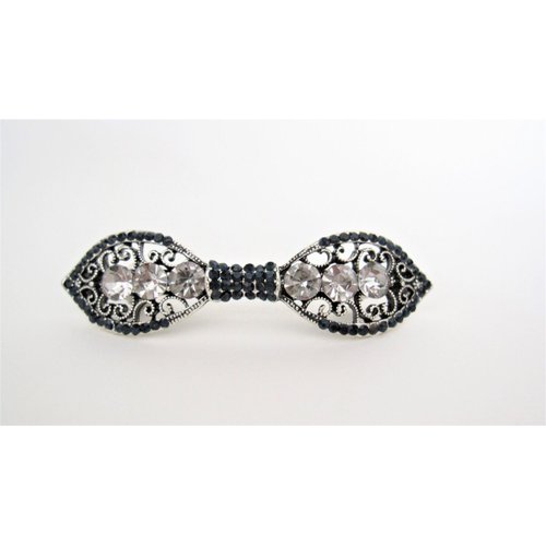 Blue and clear bow shaped crystal hair barrette clip bridal clip for fine thin