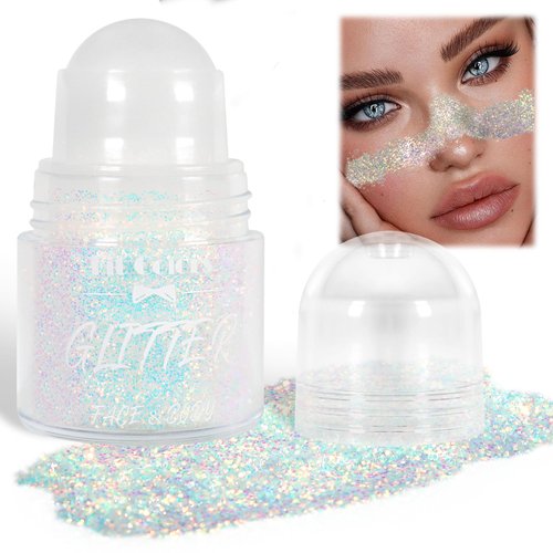 Yosca Body Glitter Gel, Iridescent Roll-on Face Glitter for Body Face Hair Makeup, Hair Glitter Sequins for Christmas Halloween Concert Mermaid Party Theme Makeup Rave Accessories - Green Rose
