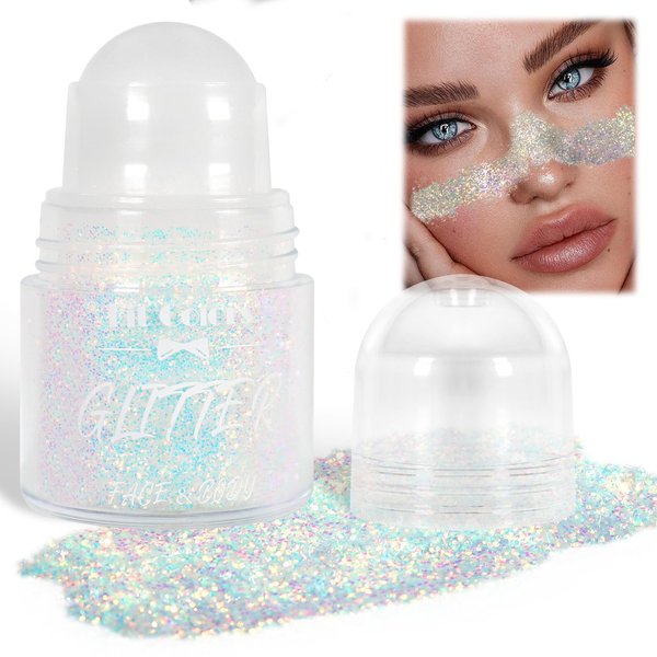 Yosca Body Glitter Gel, Iridescent Roll-on Face Glitter for Body Face Hair Makeup, Hair Glitter Sequins for Christmas Halloween Concert Mermaid Party Theme Makeup Rave Accessories - Green Rose