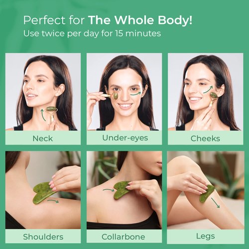 PLANTIFIQUE Jade Roller for Face and Gua Sha Facial Tools - Includes Real Jade Roller and Gua Sha Set - Certified Face Roller and GuaSha for Your Skincare Routine