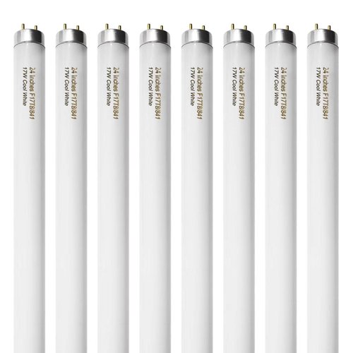 Konideke 8 Pack 24 inch F17T8 17 Watts Light Bulb 2 Foot Straight Fluorescent Tube T8 Tube Light Cool White 1400 Lumen G13 Medium Bi-Pin Cap 8 Count