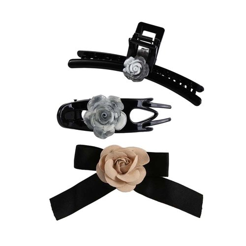 GUEDKIKL 3pcs Camellia Hair Clips, Velvet Big Bowknot Hair Clips with Camellia Flower, Elegant Ca...