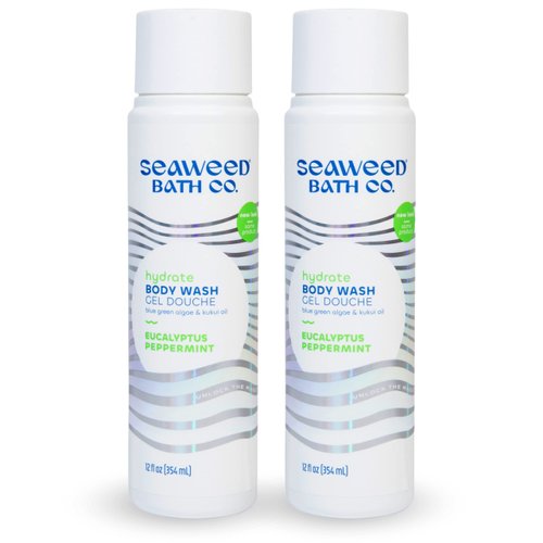Seaweed Bath Co. Hydrate Body Wash, Eucalyptus Peppermint Scent, 12 Ounce (Pack of 2), Shower Gel for Men & Women, Vegan, Paraben Free, Sulfate Free, Cruelty Free