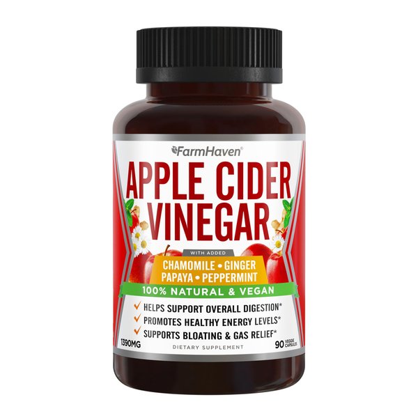 Apple Cider Vinegar Capsules With Ginger, Papaya & Chamomile | 1390mg | Improves Digestion, Energy, Immunity | Soothes Gas & Bloating Issues | Like With Mother | Non-GMO & 100% Natural | 90 Capsules