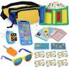 Learn2M Play Purse for Little Boys Ages 3-6, My First Wallet Toy with Waist Bag, Dinosaur Wallet, Sunglasses, Smartphone, Smartwatch, Car Keys, Life Cards and Fake Money