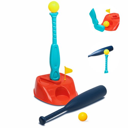 WOLLENWOLE Golf & Baseball Serve Trainer – Kids Gaming Set 2 in 1, Active Sport Outdoor & Indoor Toy for Toddler and Child 3 4 5 6 7 8 9 10 11 12 Year Old, Kit with T Ball, Golf Club, Baseball Bat