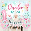 Oneder the Sea 1st Birthday Girl Decorations, Under the Sea Ocean Animal Birthday Party Supplies, Oneder the Sea Backdrop Happy Birthday Banner High Chair Banner Cupcake Cake Topper Printed Balloons