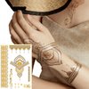 Gold Henna Temporary Tattoos for Women Girls Lace Fake Tattoo Stickers Mystery Sexy Mandala Flower Body Art Design Waterproof Henna Sticker DIY Body Face Arms Legs Party Supplies Favors 6 Sheets