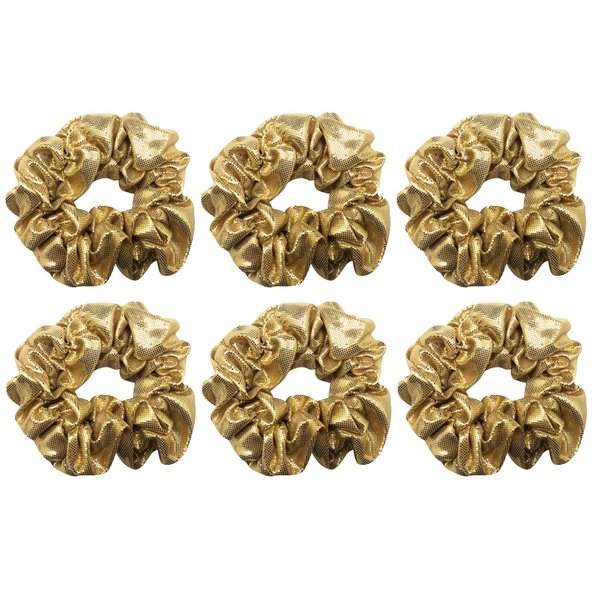 6 Pack Metallic School Performance Hair Scrunchies Slap Bracelet Gilding Ponytail Holder Elastic Hair Bands Scrunchy Hair Ties Hair Accessories for Show/Sleepover Party (Gold)