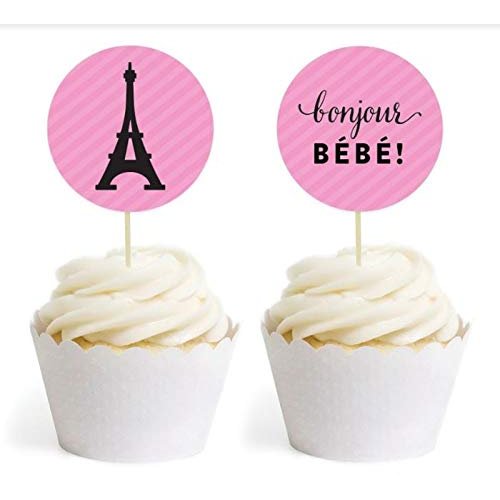 Andaz Press Paris Bonjour Bebe Girl Baby Shower Collection, Cupcake Topper DIY Party Favors Kit, ...