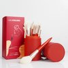 LULUCOLORS 18 pcs Makeup Brush sets - Makeup Brush Set with Wooden Handle - Includes Foundation, Contour, Eyeshadow, Eyeliner, and Lip Brushes -Brushes with Brush Holder -Soft Bristles (Red)