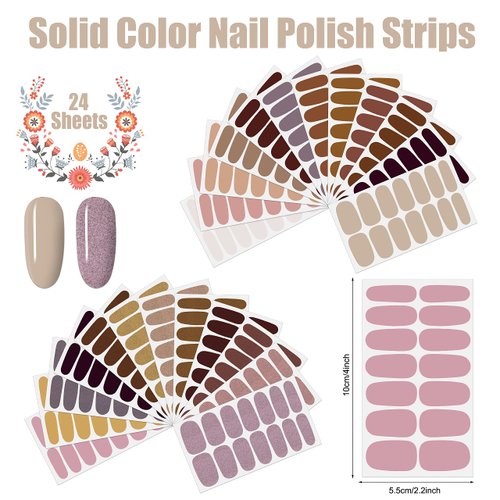 JERCLITY 336 Pieces 24 Sheets Classic Retro Solid Color Nail Polish Strips Glitter Nail Wraps with Nail File Self-Adhesive Dark Nail Stickers Full Nail Wraps for Women Girls Nail Art