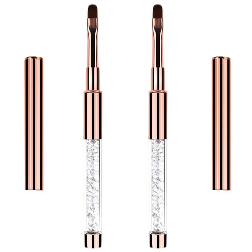 2Pcs Oval UV Gel Nail Brush Rhinestone Handle Nail Art Design Brushes Nail Drawing Pen Gel Brushes for Nails