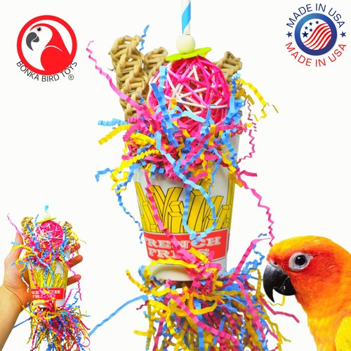 Bonka Bird Toys 2334 Order of Fries Small Medium Bird Toy Foraging Natural Vine Ladders Cup Paper Shred Cockatiels Parakeets Conures and Other Similar Sized Birds