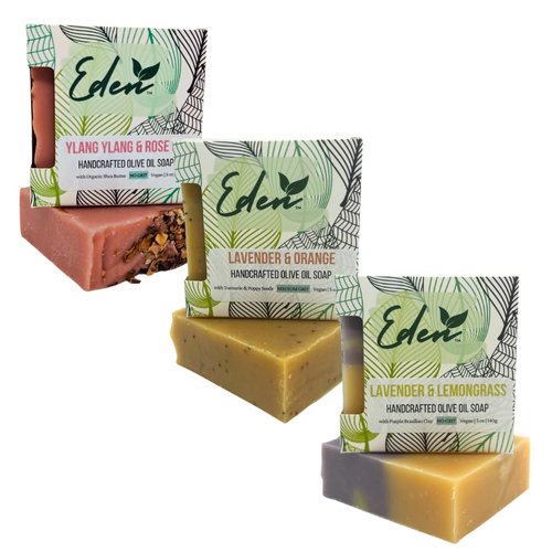 Eden Daily Essentials - Pack of 3 Natural Handmade Soap Bar Scented with Pure Essential Oils for Men & Women - 5oz
