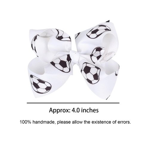 Jeffan 2 Pieces Soccer Hair Clips, 4inch Sports Hair Bow, Grosgrain Ribbon Bow Hair Accessories for Girl Player School Team Football Birthday Party (White, 2 Count)