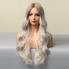 BERON Platinum Blonde Wig Long Wavy Wigs Platinum Blonde with Dark Roots for Women Platinum Blonde Wigs Synthetic Wig for Daily Party Wig Cap Include