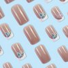 French Tip Press on Nails Medium Coffin Fake Nails Glossy Pink Blue Butterfly Design Acrylic Nails Glossy Glue on Nails Full Cover Stick on Nails Square Shaped False Nails for Women Girls Nail 24 Pcs