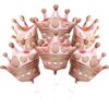Shiny Pink Crown Balloons Cap Balloon Royal Prince Princess Party Decoration, 6 Pack Rose Gold Crown Shaped Foil Balloons Kids Party King Party Queen Theme Party Supplies Birthday Decoration