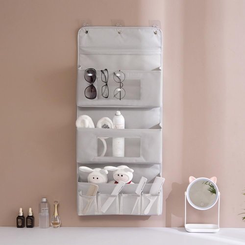 Komost Over The Door Nursery Organizer, Foldable Hanging Organizer with Clear Mesh Pockets, Over Door Organizers and Storage with 3 Adhesive Hooks for Bedroom Bathroom Kitchen Dorm