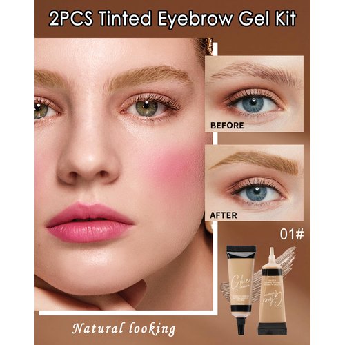 Tinted Eyebrow Gel Kit-2PCS Blonde Thickening Brow gel para cejas,Brow Fillers,Fast Definitio Brow Glue,Natural Long Lasting Waterproof Eyebrow Makeup Gift for Women with 2 Eyebrow Brushes-Set 01