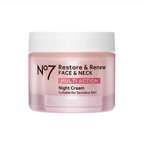 No7 Restore & Renew Multi Action Face & Neck Night Cream - Collagen Peptide Anti Aging Face Cream - Hydrating Hyaluronic Acid + Skin Firming Fragrance Free Night Cream (50ml)