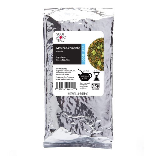[Sugimoto Tea] Matcha Genmaicha, Authentic Japanese Green Tea with Roasted Rice and Matcha from Shizuoka, Japan, Aromatic & Nutty Flavor, Bulk Size 1-lbs Bag (454g)