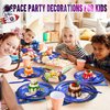SCIONE 96 Pcs Space Theme Birthday Party Decorations Supplies Galaxy Party Tableware Set Solar System Party Plates Napkins Forks Paper Plate for 24 Guests Kids Party Favors