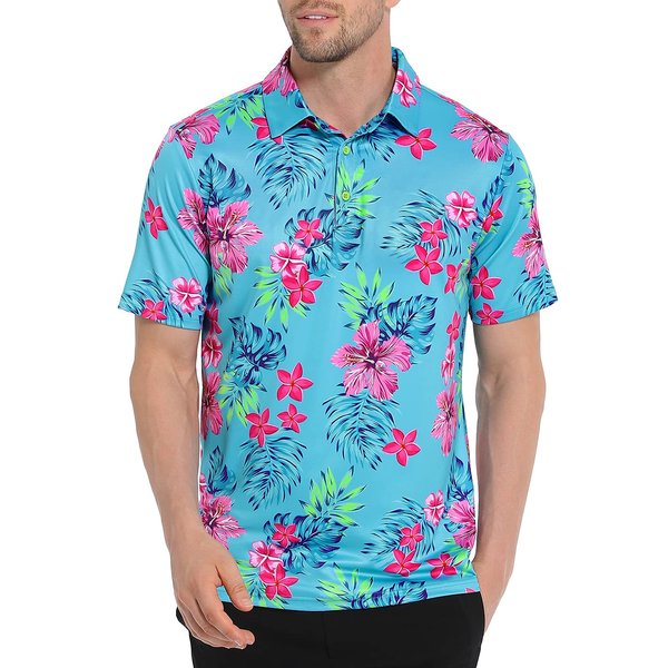 LRD Golf Shirts for Men UPF 50 Moisture Wicking Short Sleeve Polo Shirt Gettin' Tropical - L