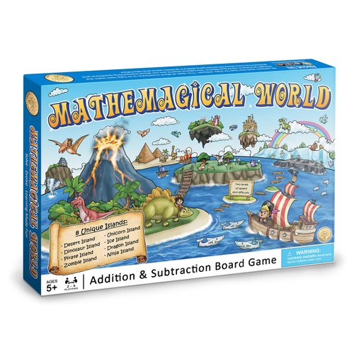 Mathemagical World - Addition & Subtraction Math Board Game for Kids, 2-4 players, Ages 5+ and Perfect for Homeschool, Kindergarten, Pre-k, and Gifted & Talented Prep