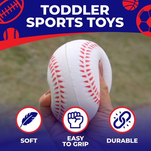 Toysery Foam Sports Balls Toddler Toys Set with Carry Bag - Includes Football, Soccer Ball, Tennis Ball, Basketball, Baseball, Kickball, & 3 Fresbee Discs - Soft Balls for Kids and Toddlers Ages 1-3