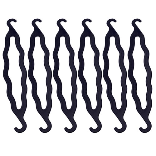 6PCS Black 8.5inch x 1.5inch Plastic Double Ended Bun Maker Shaper Curler/Hair Holder Clip Magic Roll Bun Hair Twist Braiding Tool Hair Styling Accessories for Women Lady Girls