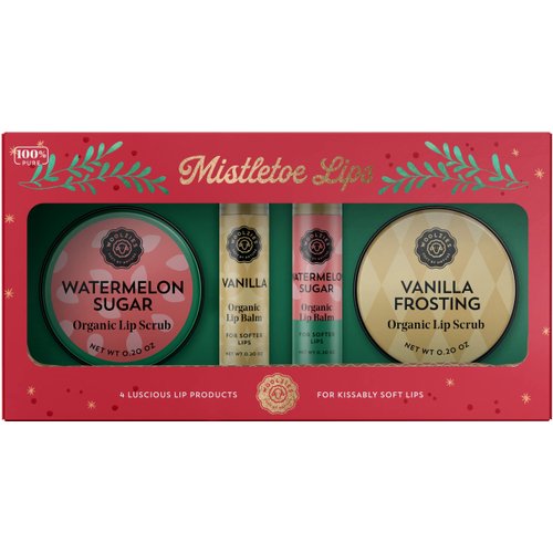 Woolzies Lip Care Kit, Organic Lips Set with Vanilla Frosting & Watermelon Lip Balm & Scrubs, 4 Pieces, Natural, Hydrating, Unisex, Holiday