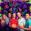 Neon Birthday Party Decorations Neon Happy 21st Birthday Banner Backdrop Glow in The Dark Party Decorations with UV Black Light Reactive for Let Glow Neon Birthday Blacklight Halloween Party Supplies