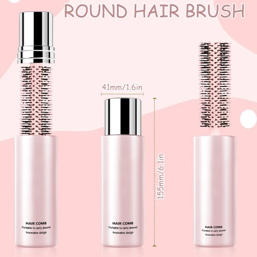 Round Travel Brush for Blow Drying, Styling, Curling, and Straightening - For Thick, Thin, and Curly Hair (Wet & Dry Use), Pink