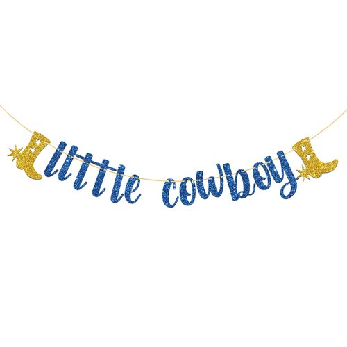 WeBenison Little Cowboy Banner, Cowboy Theme Party Supplies, Western Mexican Themed Baby Shower Birthday Party Decorations Blue Glitter