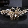 Denifery Vintage Wedding Headpiece - Gold Rhinestone Pearls Flower and Leaf Crystal Hair Comb for Women, Bridal Hair Accessories