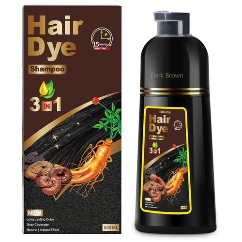 Hair Dye Shampoo 3 in 1, Herbal Shampoo Hair Dye for Women Men, Grey Coverage Shampoo 500ml (Dark Brown)