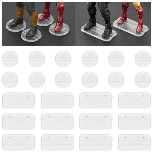 TITAWU 24Pcs 6 inch Action Figure Display Base with Peg, Toy Support Holder Display Stand, Compatible with Mavel Legends Series/Gi Jeo Classified Series/D C/Mo tu Figures, Clear Mix