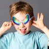 2 Pairs Alien Glasses Silver Glasses with Rainbow Color Lens and 2 Pieces Martian Antenna Headband Boppers for Adults and Kids Party Favors