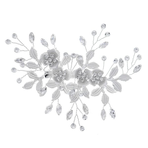 Hapibuy Silver Wedding Hair Clip Bridal Comb Barrette Hair Accessories Flower Headpieces For Bride Women (silver)