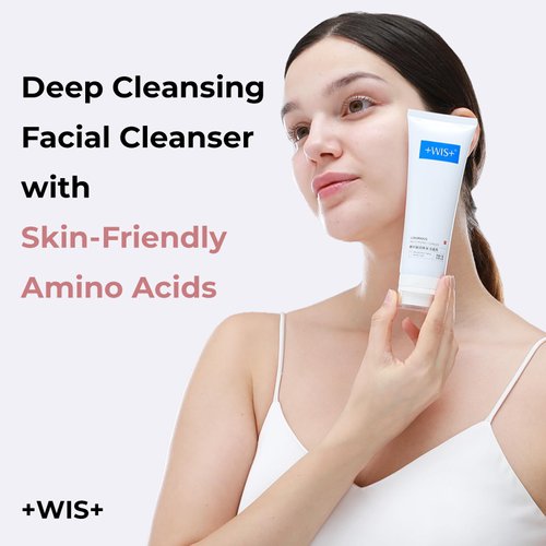 +WIS+ Deep Cleansing Facial Wash Cleanser with Skin-Friendly Amino Acids, Daily Mild Face Cleanser for Sensitive Skin, PH Balancing (3.5fl.oz/100g)