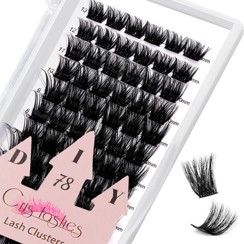 78 PCS Lash Clusters, Crislashes Cluster Lashes D Curl, Soft DIY Eyelash Extension, Resuable False Eyelashes Clusters at Home Use (F19 Mix 8-16mm)