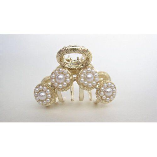 Generic Small circles pearl and gold metal hair claw clip bridal clip