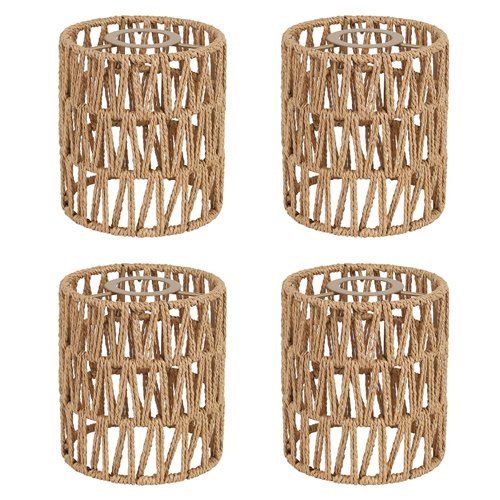 4 Pack Rattan Lamp Shade, Small Boho Lamp Shades Replacement, 5.9in Height, 5in Diameter, 1.53in Fitter, Cylinder Woven Lampshade for Floor Lamps, Pendant Light, Chandelier, Wall Sconces Light Fixture