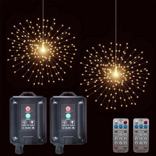 PXBNIUYA 2 Pack Starburst Sphere Lights with Remote Control,200 LED Firework Lights, 8 Modes Dimmable Waterproof Hanging Fairy Light, Copper Wire Lights for Patio Parties Christmas (Solar Powered)