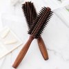 Boar Bristle Round Hair Brush Set with Nylon Pin, Wooden Handle for Straightening Curling Volumizing and Detangling (2 in 1)