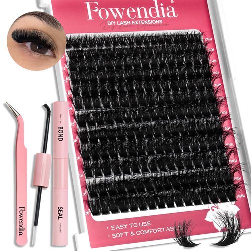 Fowendia Lash Extension Kit DIY Individual Lashes Cluster Extensions with Lash Bond and Seal, 100D Lash Clusters Kit